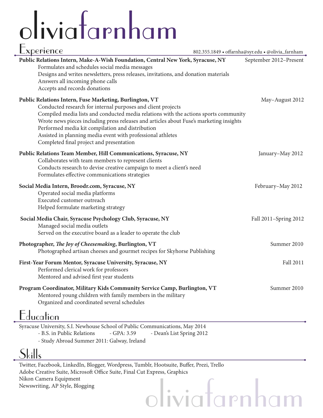 Public Relations Resume