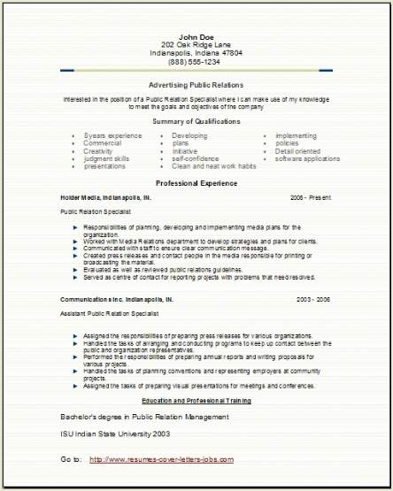 Public Relations Resume Format