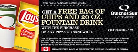 Quiznos Canada Coupons 2013