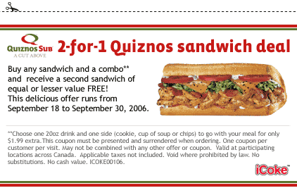 Quiznos Canada Coupons 2013