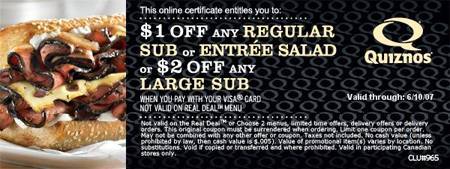 Quiznos Canada Coupons 2013