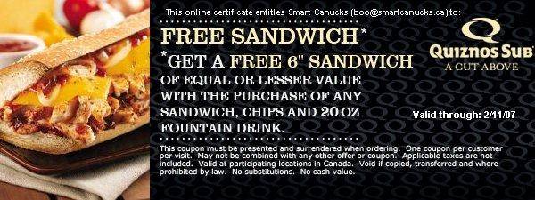 Quiznos Canada Coupons December 2012