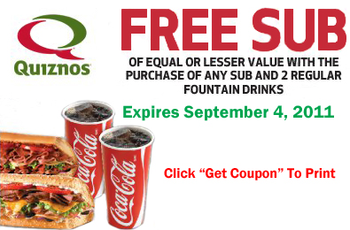 Quiznos Canada Coupons December 2012