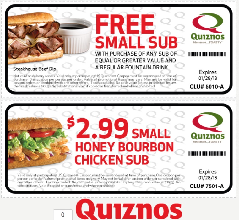 Quiznos Coupons 2012 December