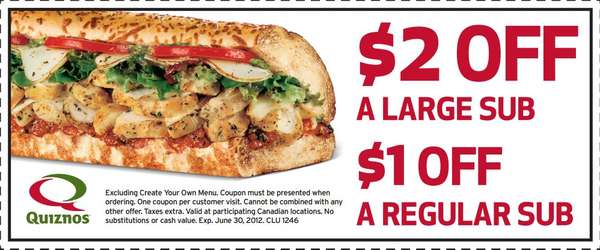 Quiznos Coupons Canada 2012