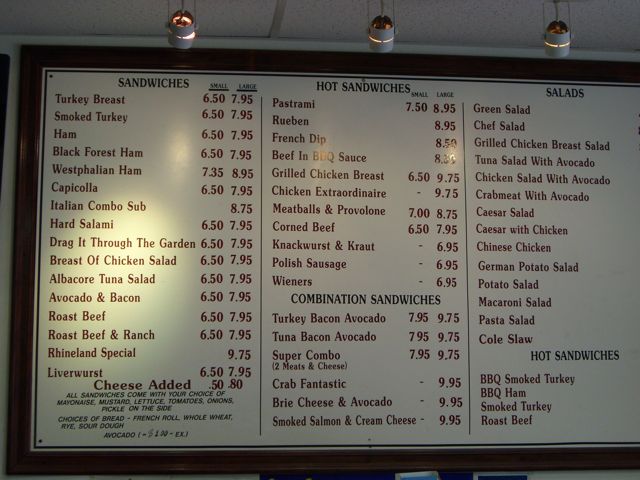 Quiznos Menu