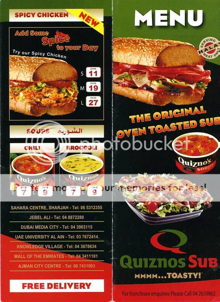 Quiznos Subs Menu