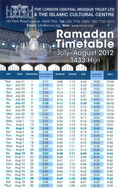 Ramadan Calendar 2012 Uk