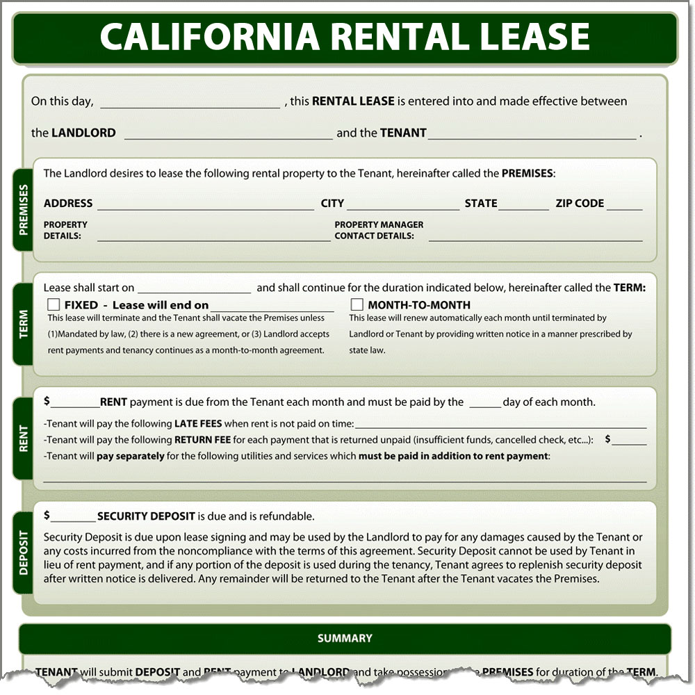 Rental Agreement Form California Free