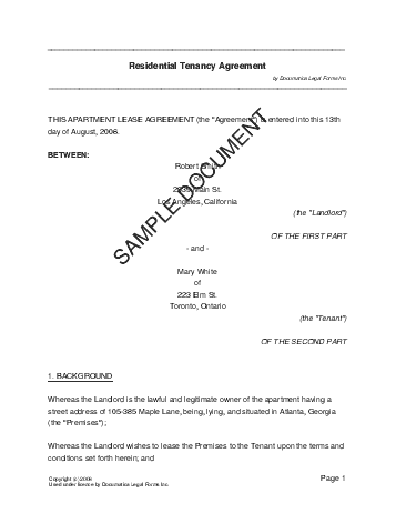 Renters Lease Agreement Template Free