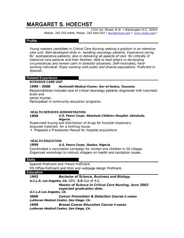 Resumes Examples Free