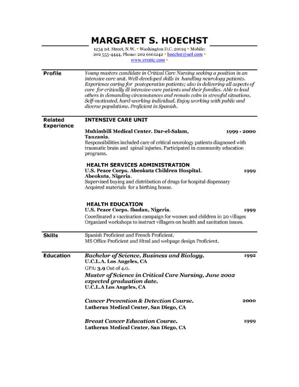 Resumes Examples Free