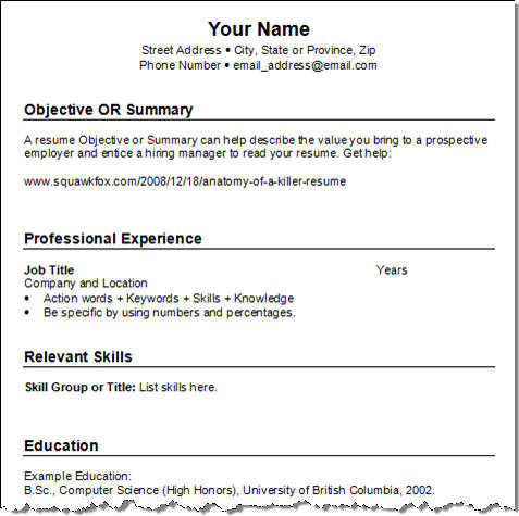 Resumes For Freshers