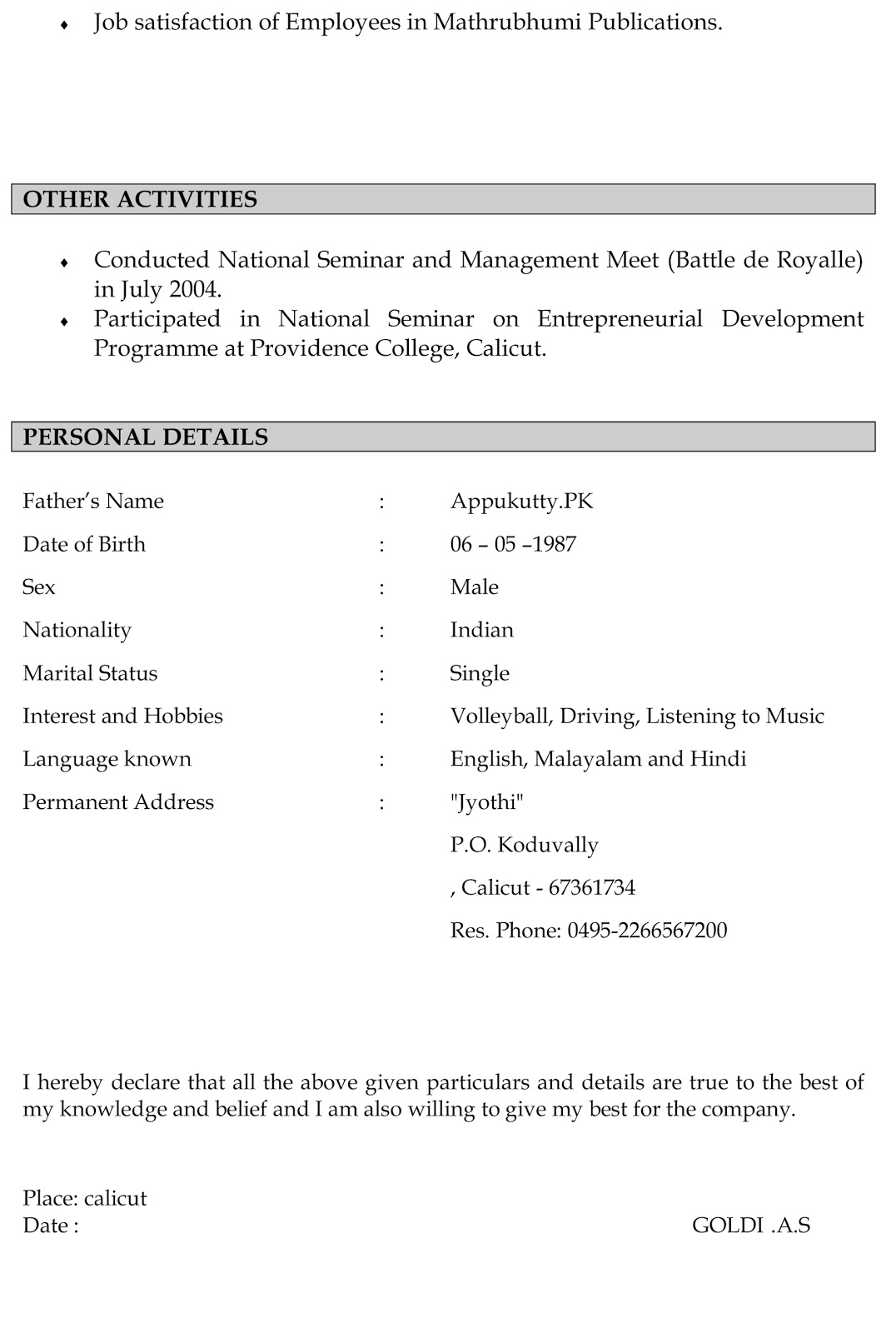 Resumes Format Download