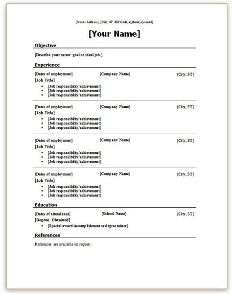 Resumes Templates For Word