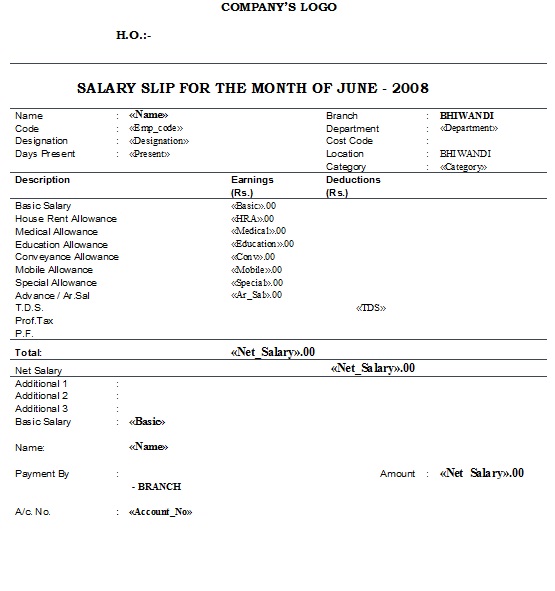 Salary Slip Format