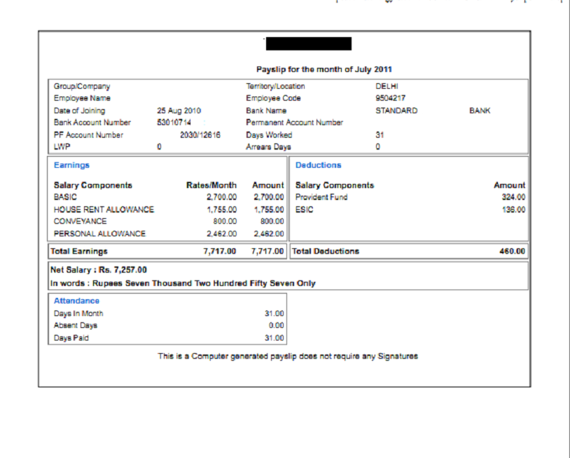 Salary Slip Format