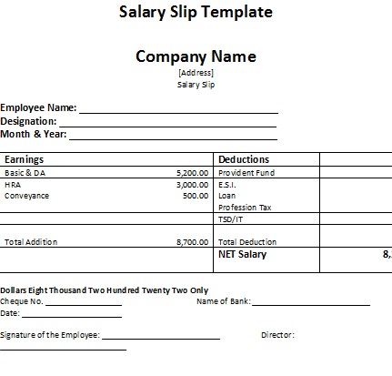 Salary Slip Format Sample