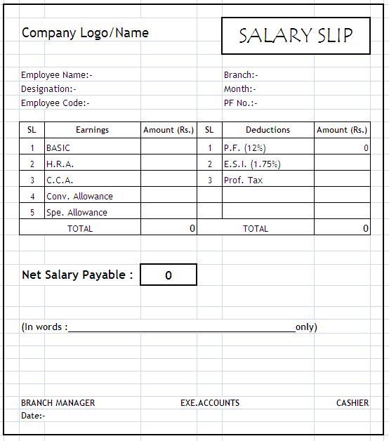 Salary Slip Sample Excel