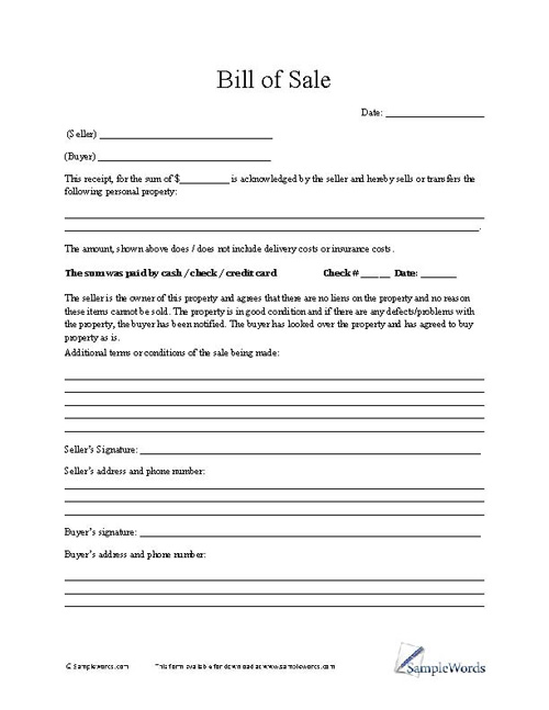 Sales Agreement Template For Car