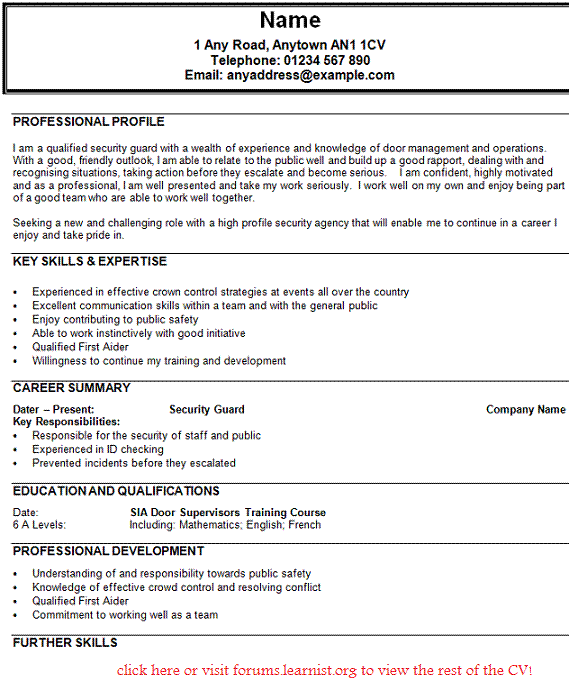 Security Guard Resume Examples