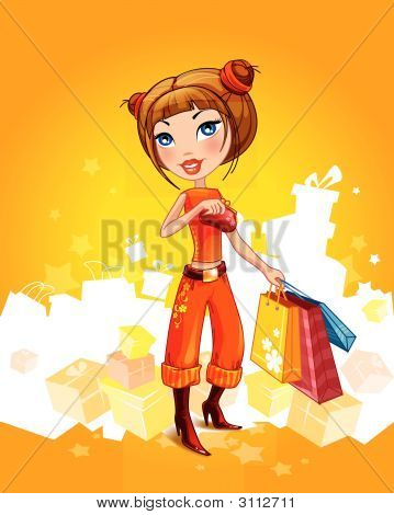 Shopping Cartoon Girl