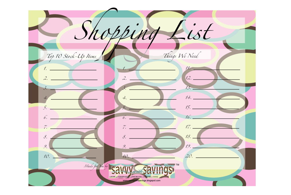 Shopping List Template For Children