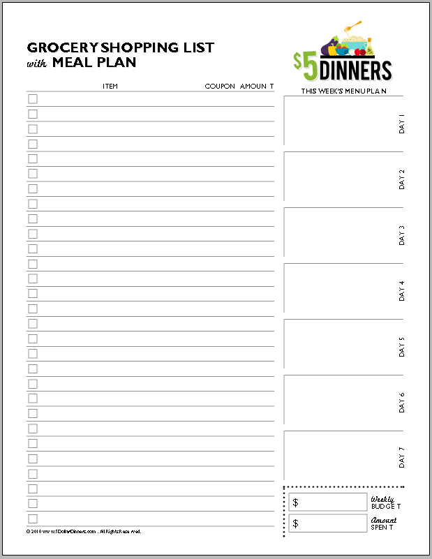 Shopping List Template Free