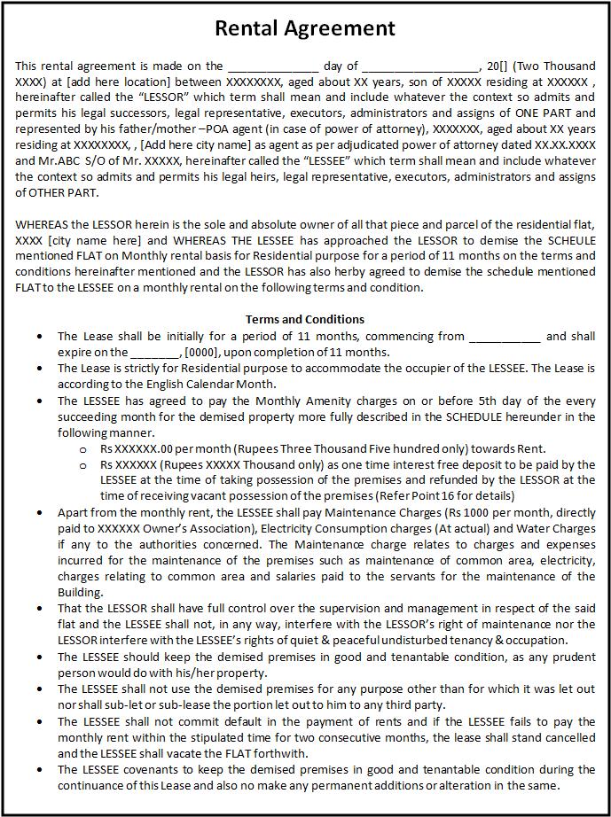 Short Tenancy Agreement Template