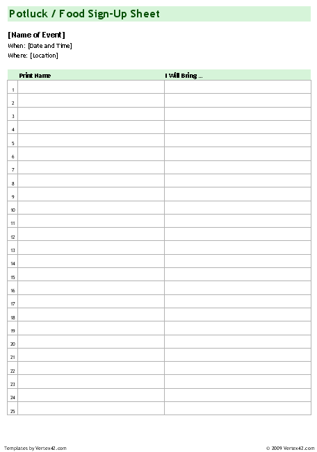 Sign Up Sheet Template Free Download