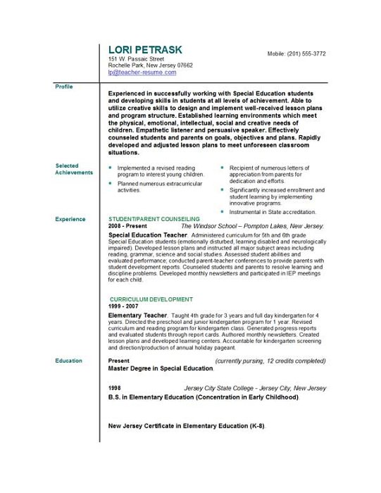 Skills Based Resume Teacher