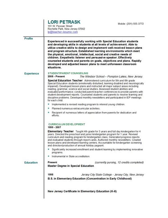 Skills Based Resume Teacher