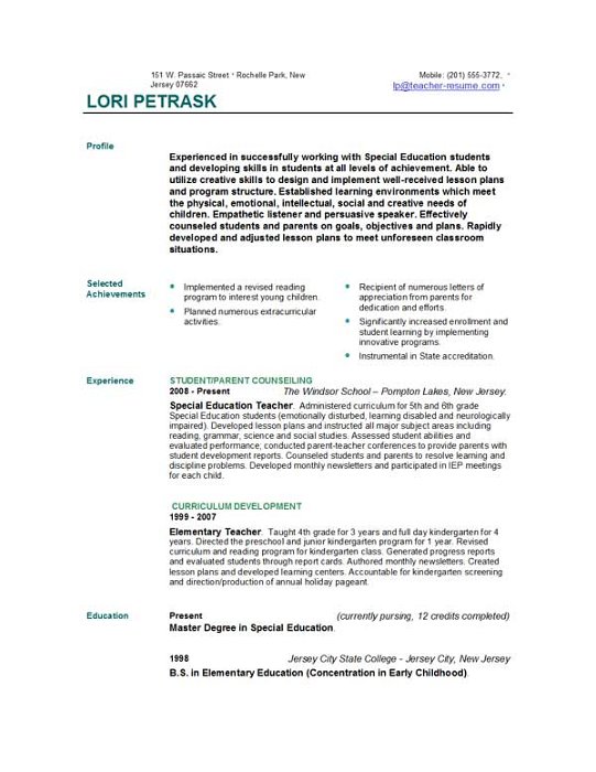 Skills Based Resume Teacher