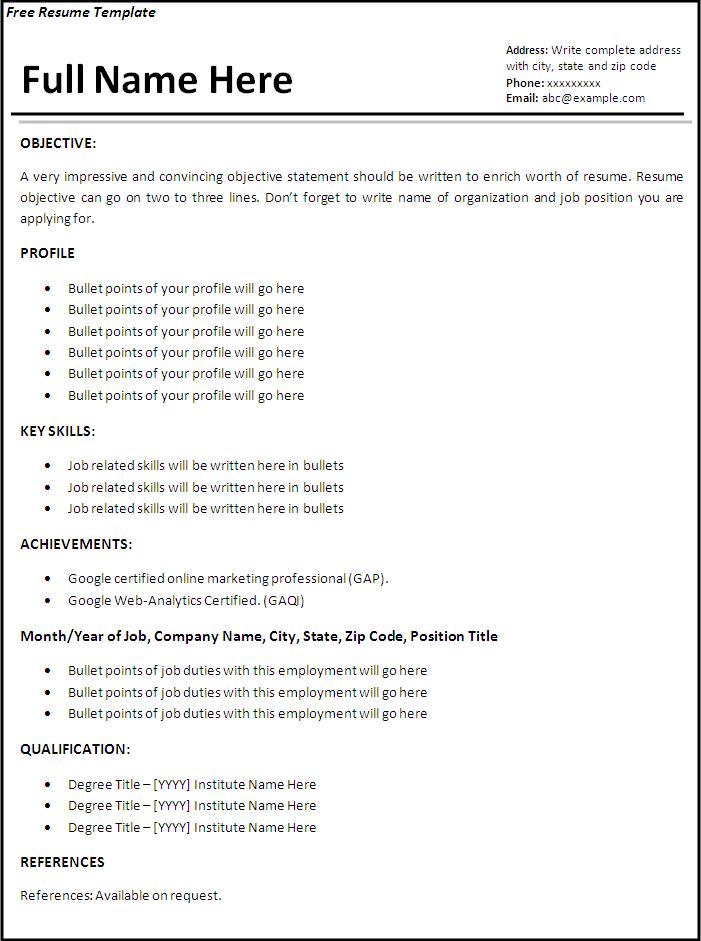 Skills Resume Template Microsoft Word