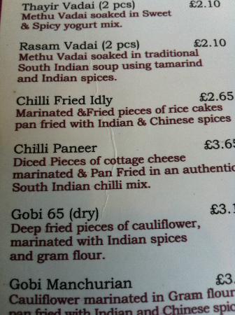 South Indian Food Menu Card