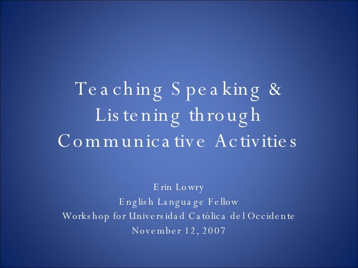 Speaking And Listening Activities