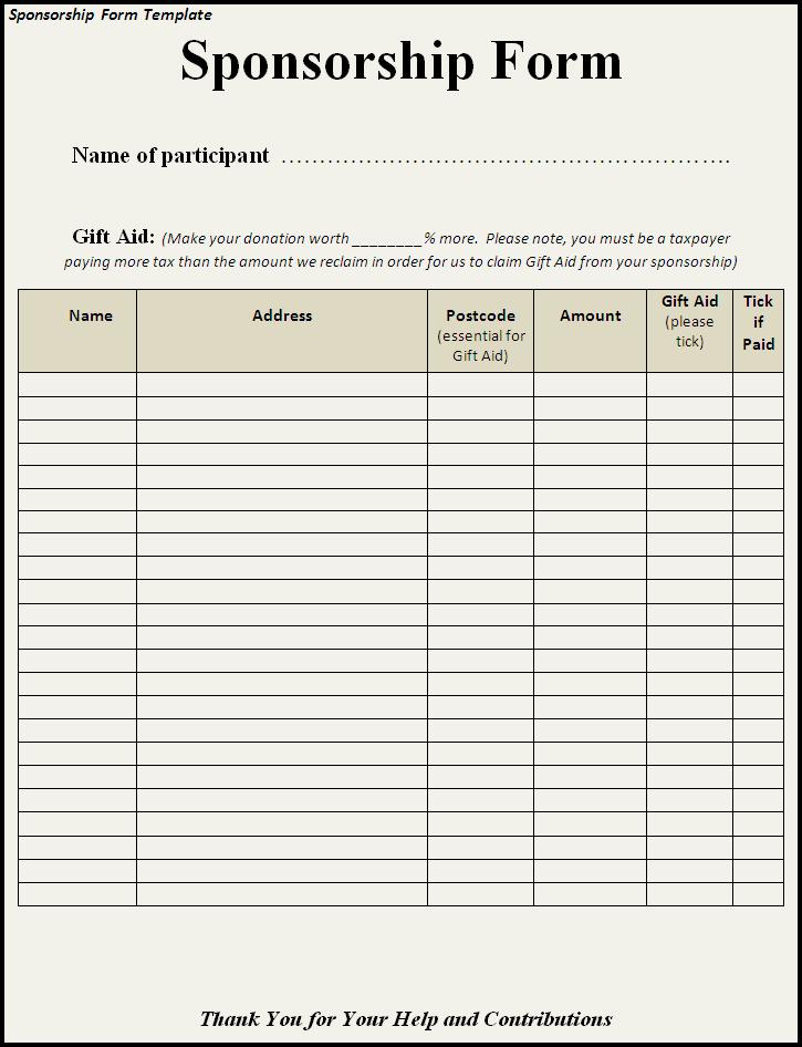 Sponsorship Forms For Fundraising