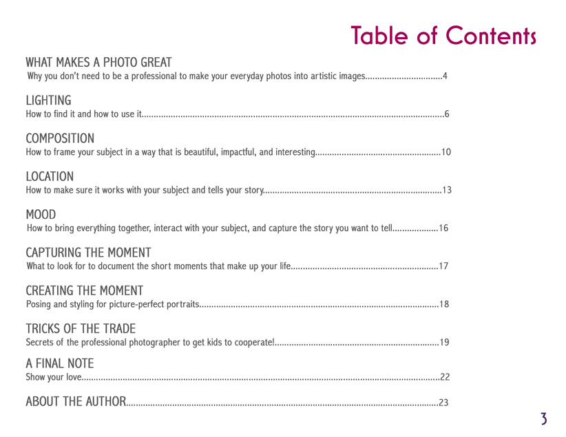 Table Of Contents Page Example