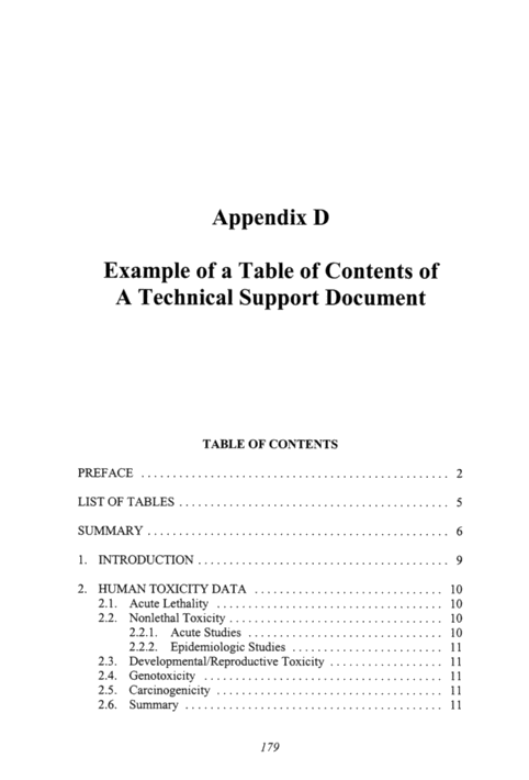 Table Of Contents Page Example