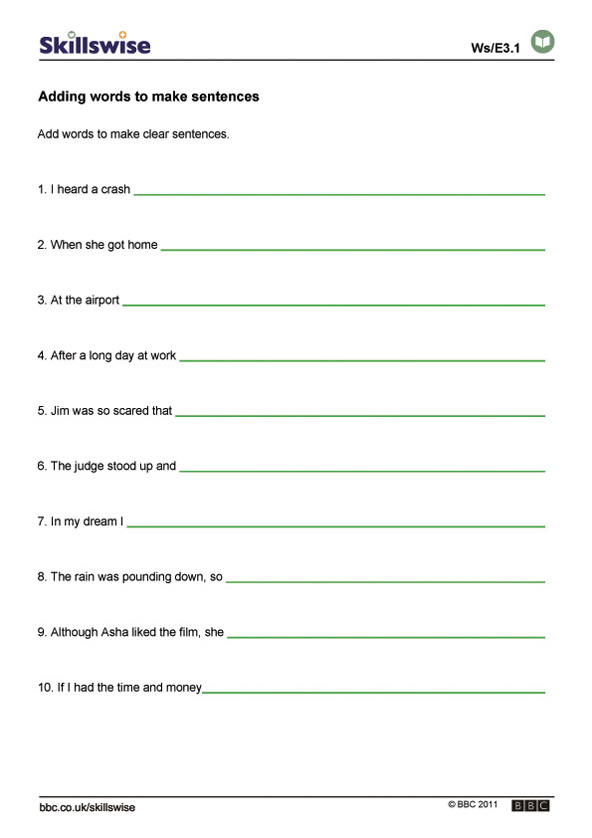 Topic Sentence Worksheets