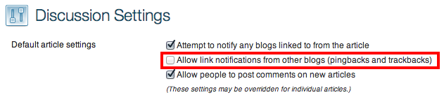 Trackback Wordpress Disable