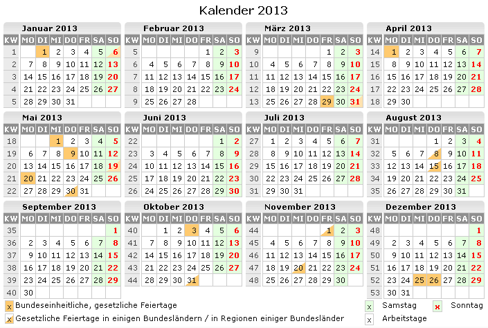 Urlaubskalender 2013