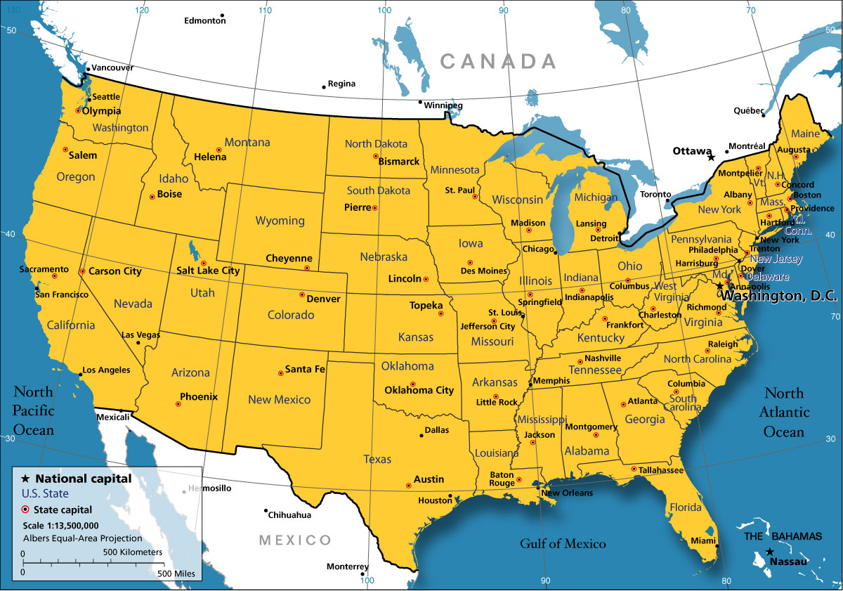 Usa Map With Capitals And Major Cities