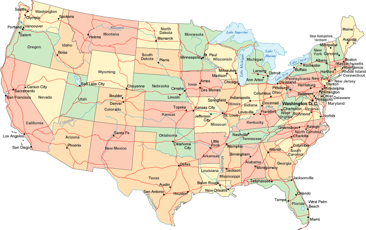 Usa Map With States And Capitals