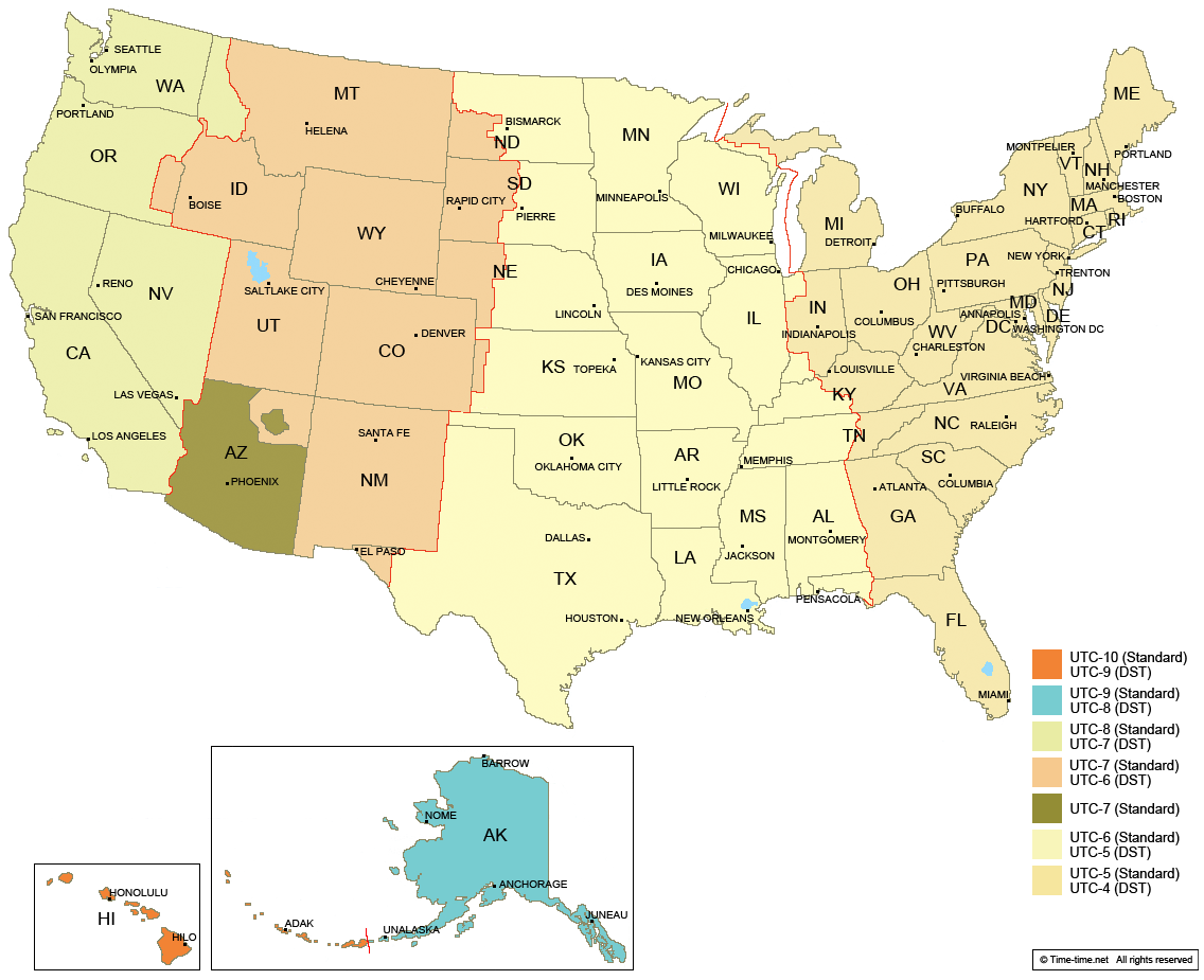 Usa Map With Time Zones