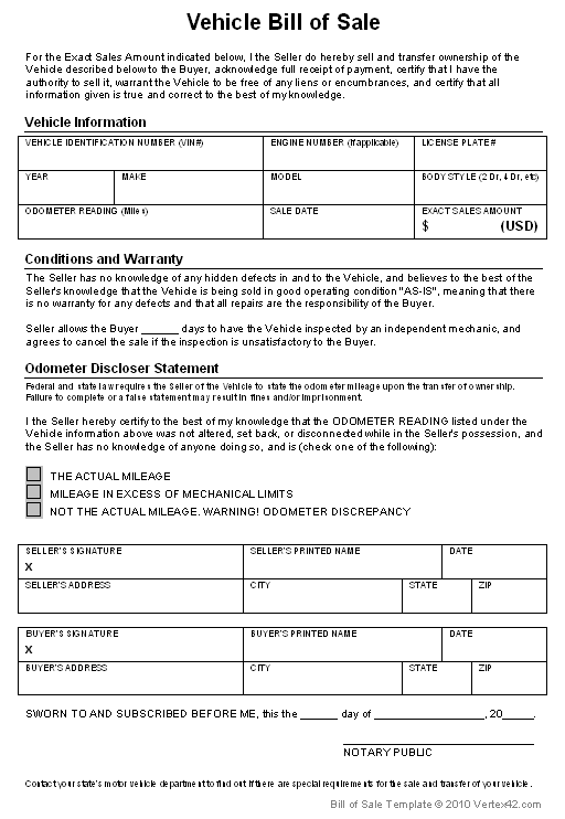 Vehicle Sales Agreement Template