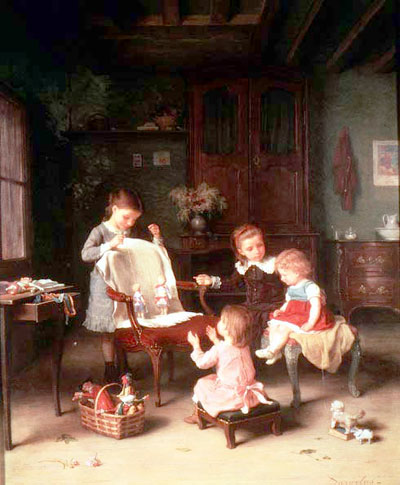 Victorian Children Playing With Toys