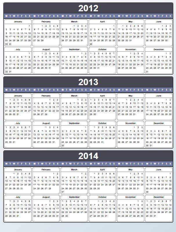 Year Calendar Template 2014