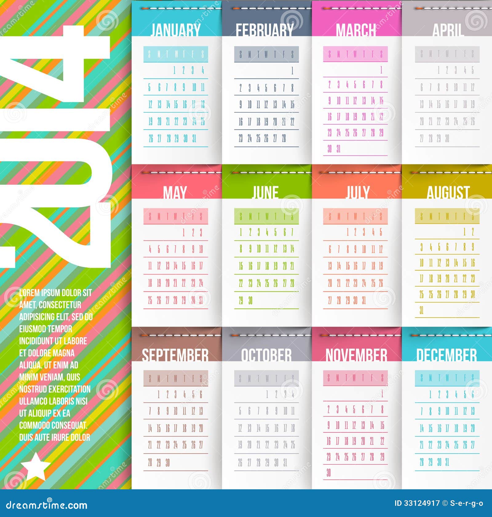 Yearly Calendar 2014 Template